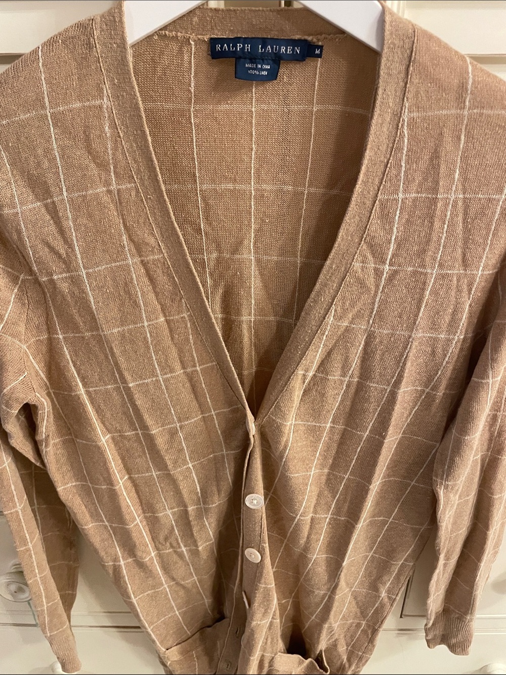 Ralph Lauren Light Brown / Tan Windowpane Knit Cardigan